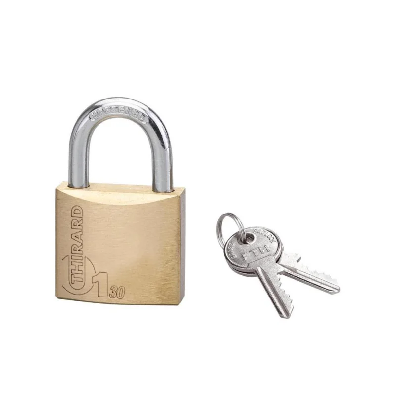 Expédié Aujourd'hui Cadenas MACH 1 laiton poli anse acier 30mm 2 clésTHIRARD