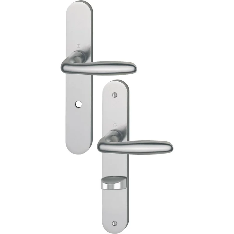 Retour Gratuit POIGNEE DE PORTE sur plaque VERONA alu aspect inox 195mm condamnationHOPPE