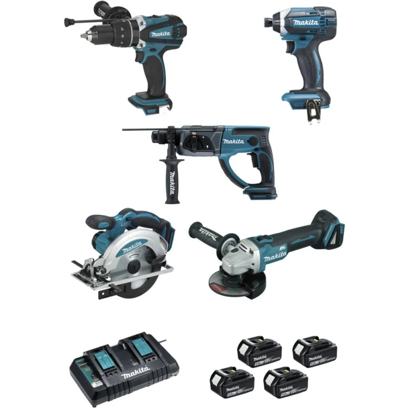 Perceuse-visseuse 18V 5Ah +DTD152+DHR202+DGA504+DSS610+RADIO lot 6MAKITA Bon Plan