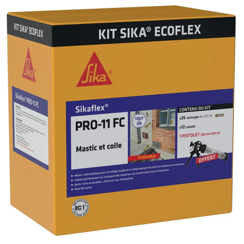 Marque Mastic colle +pistolet KIT ECOFLEX PRO-11 FC PURFORM blanc poche 300mlSIKA