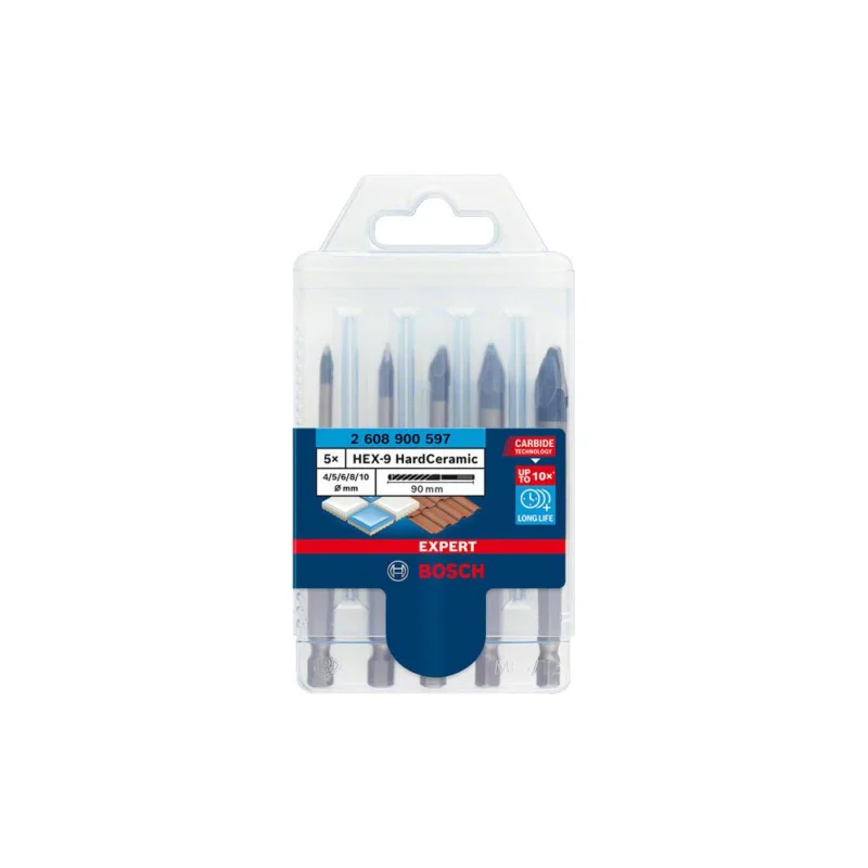Foret carrelage EXPERT HEX-9 HARD CERAMIC Ø 4/5/6/8/10 mm lot 5BOSCH Jusqu'à Épuisement Des Stocks