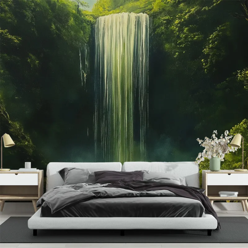 Papier peint cascade Paysage luxuriant avec une belle chute d‘eau Offre Spéciale