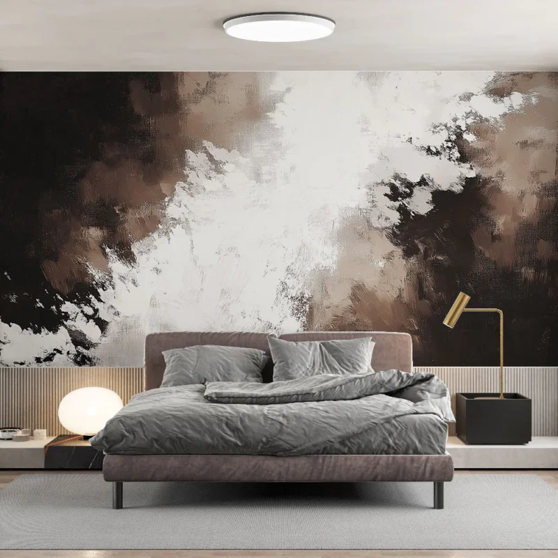 Papier peint abstrait Motif dynamique en nuances de noir et blanc Promotion Saisonnière