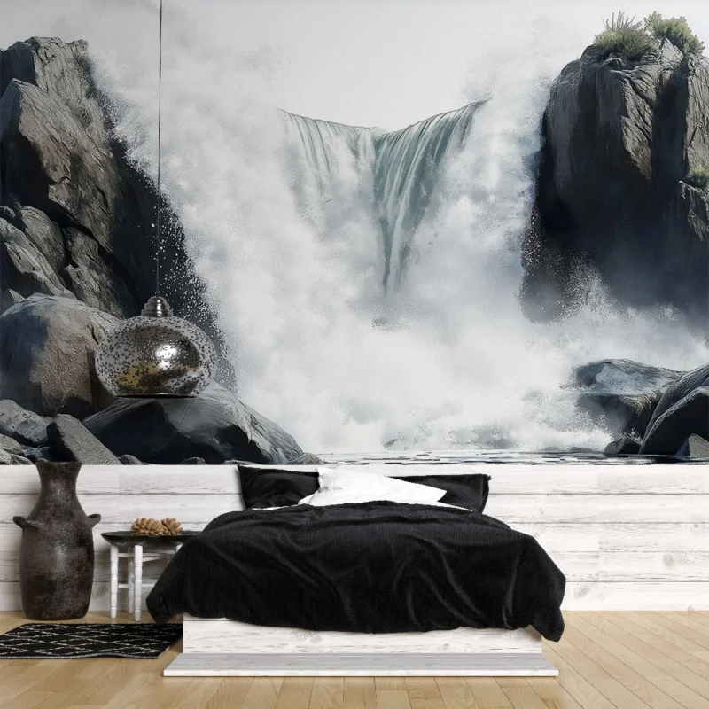 Papier peint cascade Cascade majestueuse avec éclaboussures d‘eau Offre Du Jour
