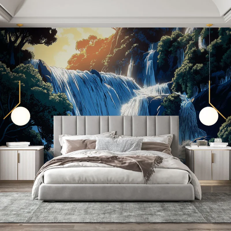Offre Spéciale Papier peint cascade Belle représentation d‘une cascade animée par la lumière du soleil