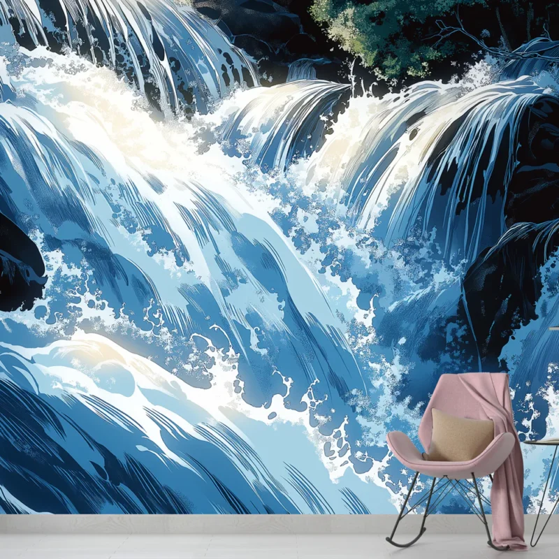 Papier peint cascade Un paysage aquatique dynamique aux nuances de bleu Commander Vite