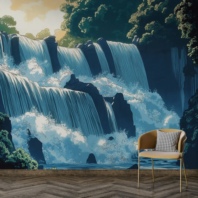 Papier peint cascade Éclat d‘eau vive et nature luxuriante Bon Plan