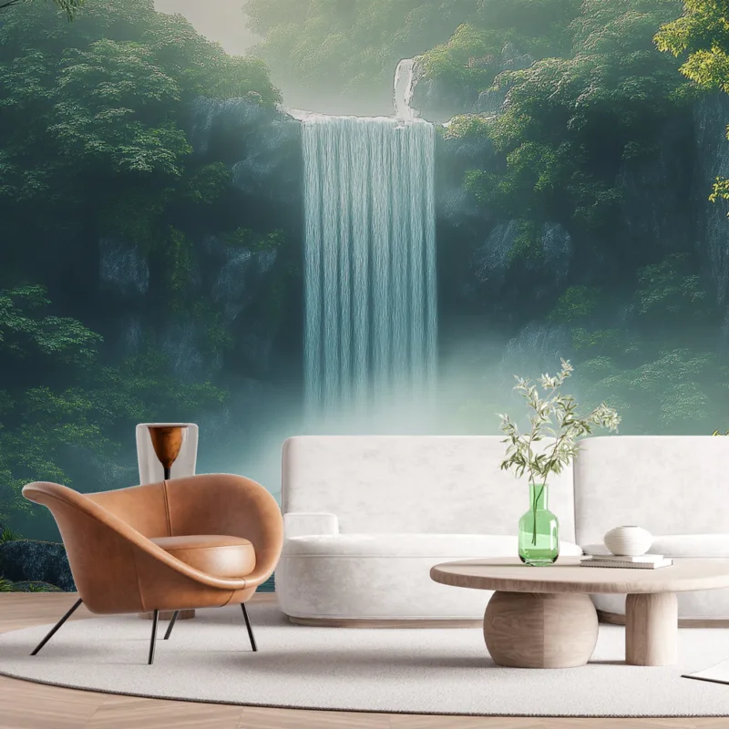 Bon Marché Papier peint cascade Scène apaisante d‘une chute d‘eau encadrée par la nature