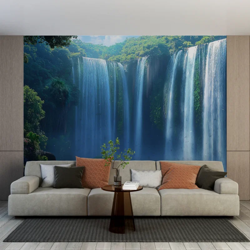 Acheter En Ligne Papier peint cascade Une vue apaisante de chutes d‘eau entourées de verdure luxuriante
