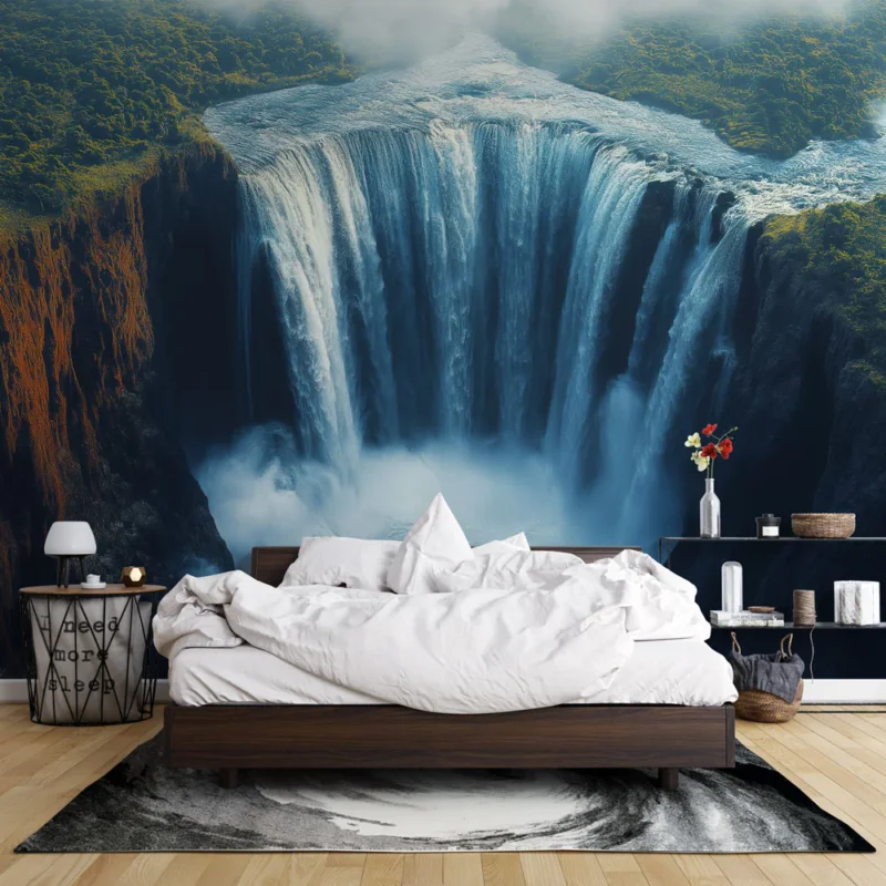 Papier peint cascade Cascade majestueuse entourée de nature verdoyante Petit Prix