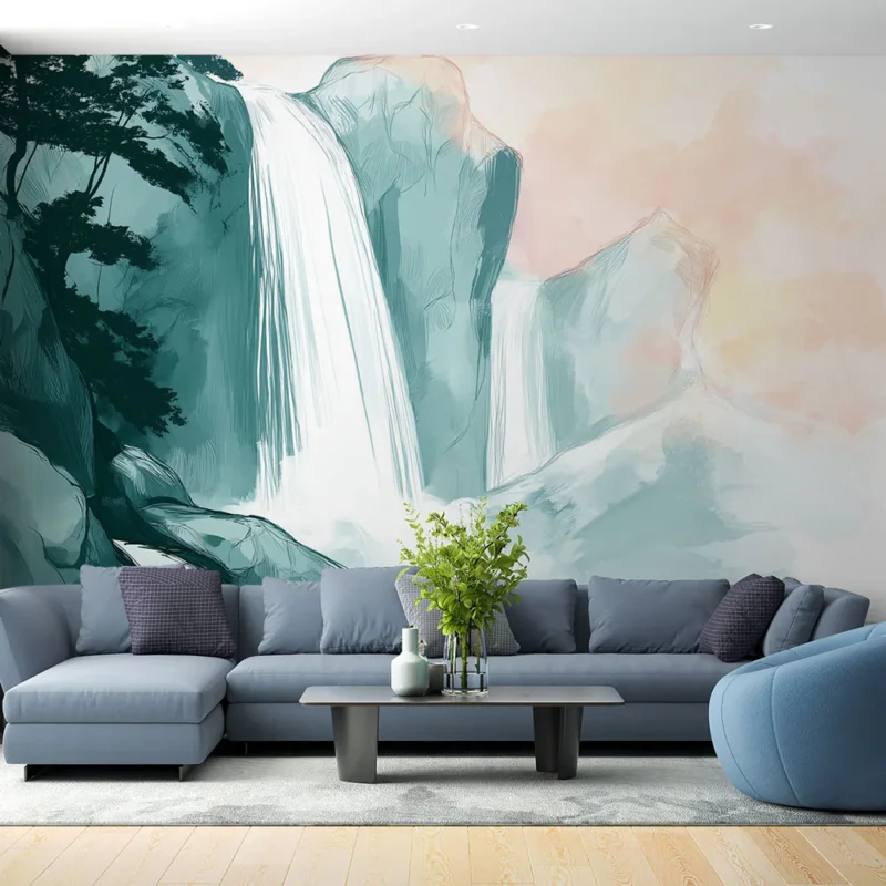 Bon Plan Papier peint cascade Paysage apaisant de cascades et montagnes