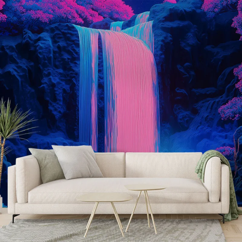 Papier peint cascade féerique Une cascade lumineuse entourée de végétation colorée Bon Marché