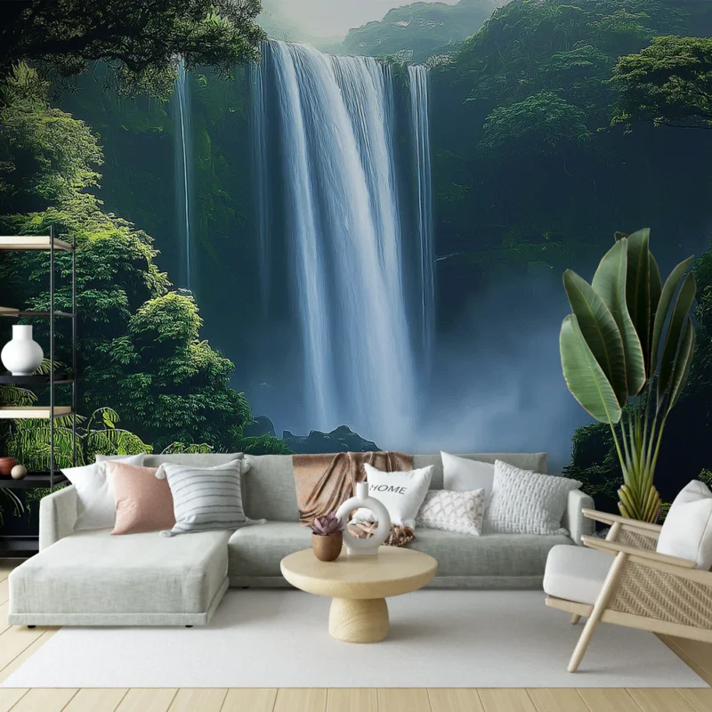 Papier peint cascade Paysage naturel de cascade entouré de verdure luxuriante Promotion