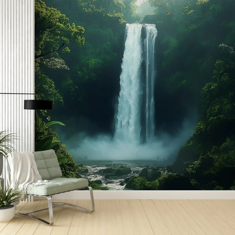 Papier peint cascade Vue panoramique sur une cascade majestueuse en pleine nature Prix Choc