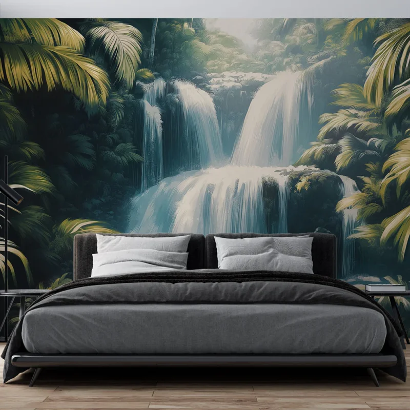 Offre Du Jour Papier peint cascade Paysage de cascade majestueuse entourée de feuillage luxuriant