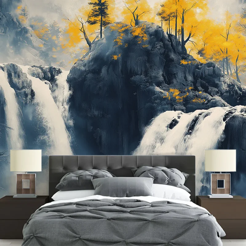 Papier peint cascade Imaginaire de cascades entourées d‘arbres dorés Offre Exclusive