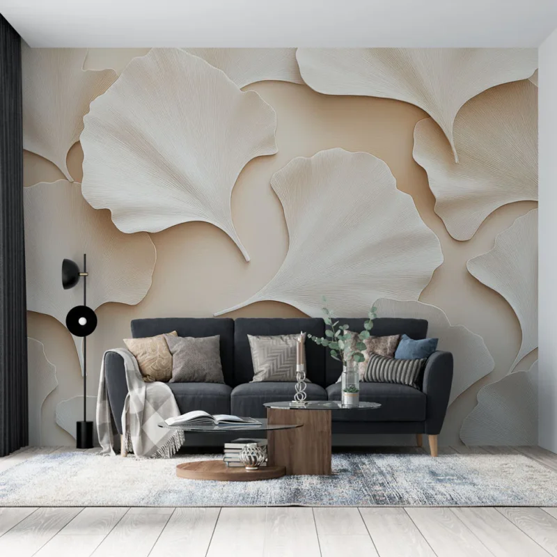 Papier peint ginkgo Feuilles de ginkgo délicates sur fond doux Meilleur Prix