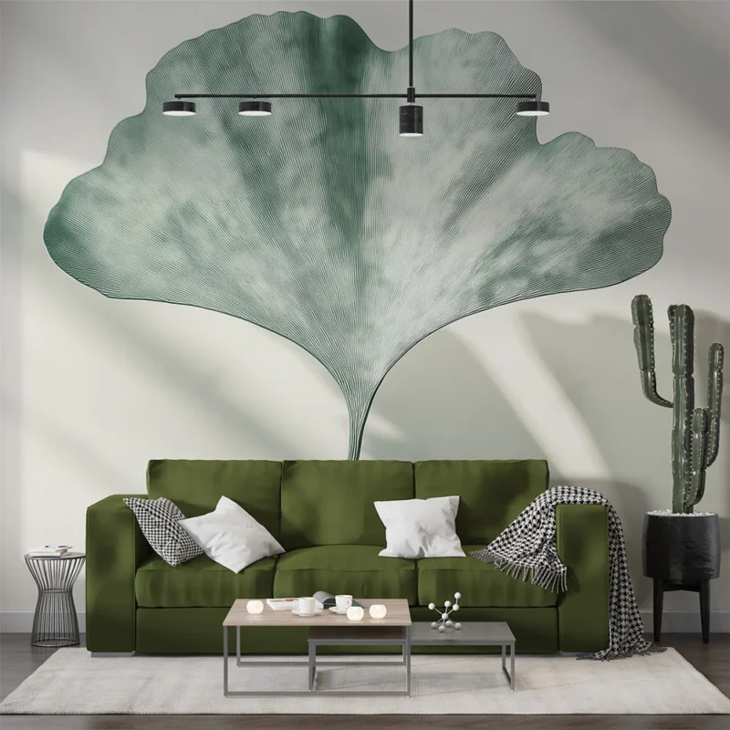 Commander Maintenant Papier peint feuille de ginkgo Motif délicat de feuille de ginkgo en teinte vert pâle