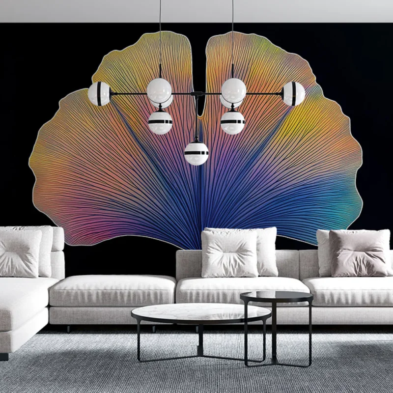 Bon Marché Papier peint feuille colorée Motif abstrait de feuille avec dégradé de couleurs vives