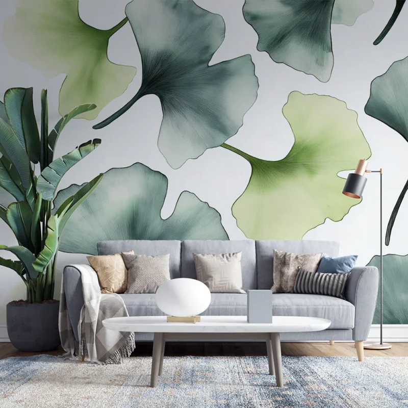Papier peint ginkgo Feuilles de ginkgo vertes et délicates Achetez Aujourd'hui