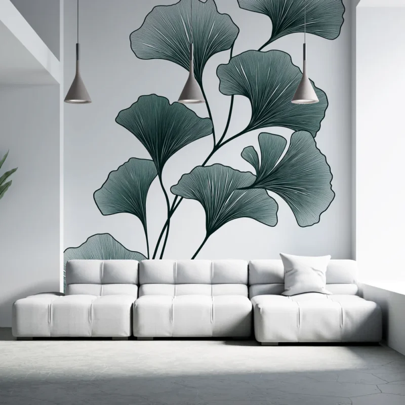 Livraison Express Papier peint ginkgo Feuillage délicat en teintes vertes
