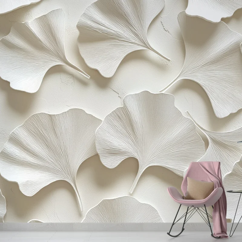Papier peint ginkgo Motif texturé de feuilles de ginkgo en relief Dernière Chance