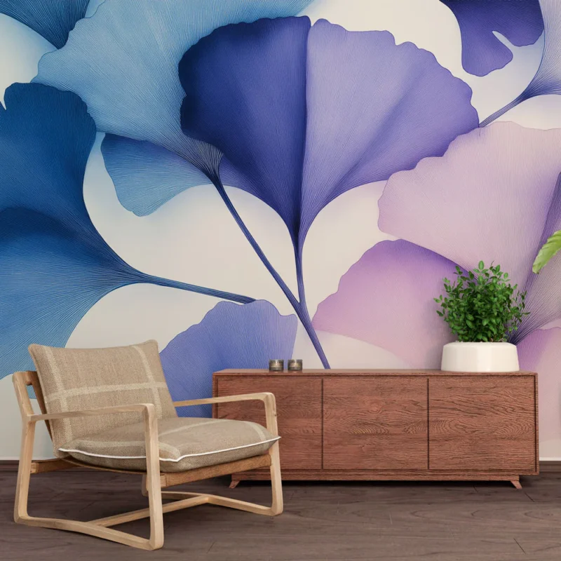 Acheter Direct Papier peint ginkgo Feuilles de ginkgo en dégradé de bleu et violet