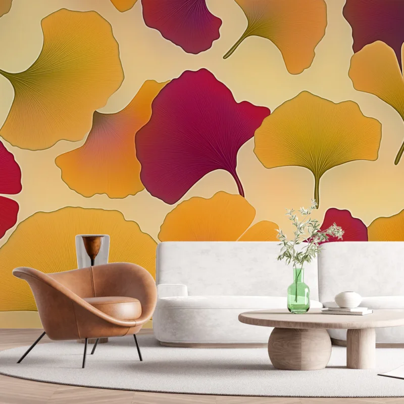 Bon Marché Papier peint ginkgo Motifs de feuilles ginkgo en dégradé de couleurs vives