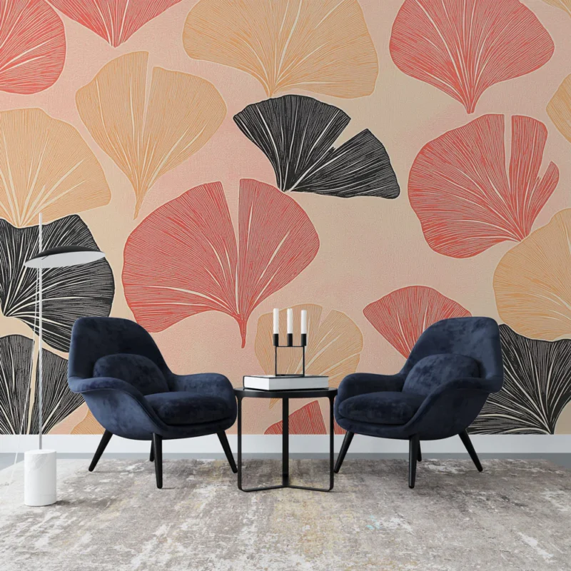 Papier peint feuilles stylisées Motif de feuilles aux nuances douces et élégantes Nouvel Arrivage