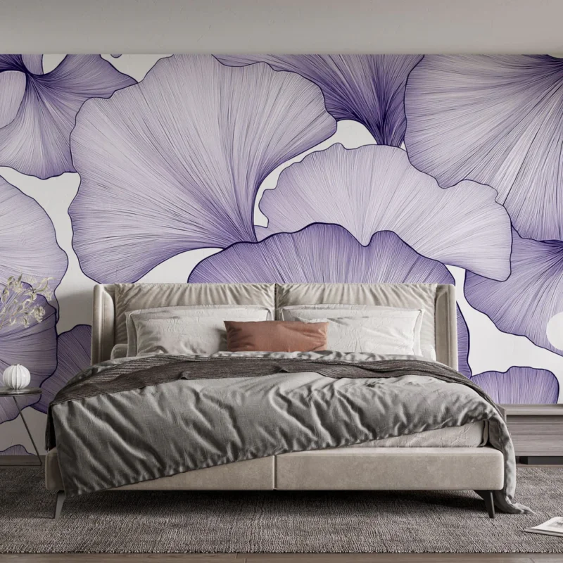 Papier peint ginkgo Feuilles de ginkgo délicates en dégradé de violet Certifié