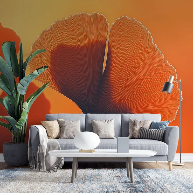 Papier peint feuille Élégante illustration d‘une feuille sur fond orange Prix Choc