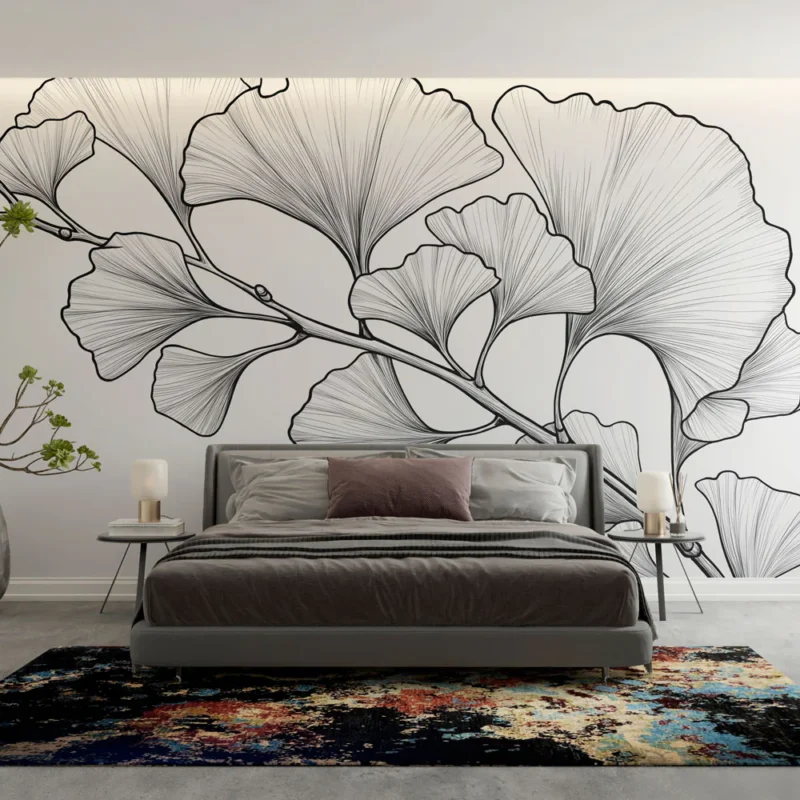 Papier peint ginkgo Design linéaire élégant de feuilles de ginkgo Meilleure Vente