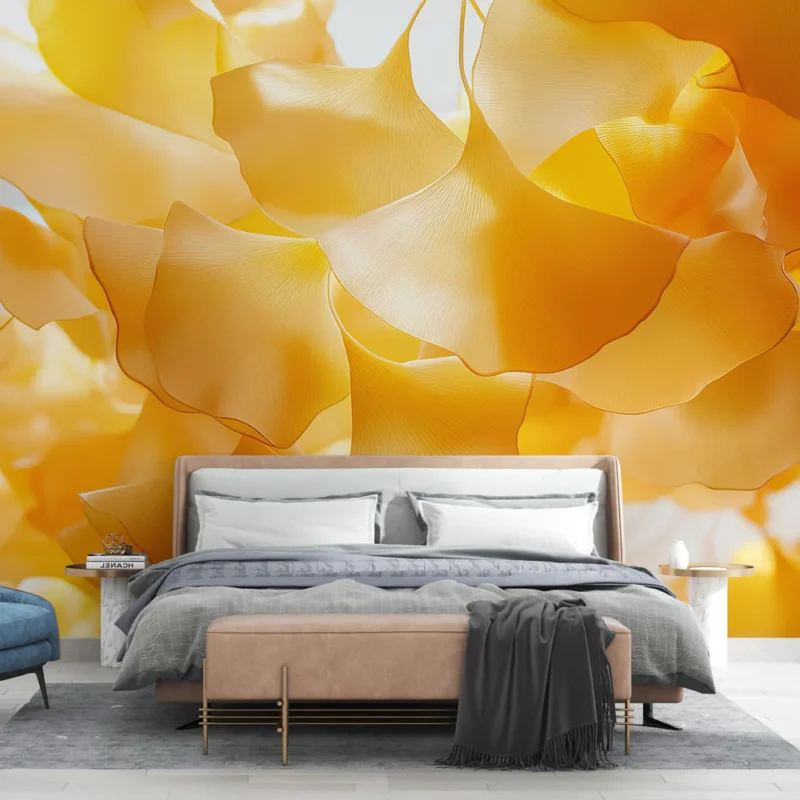 Papier peint ginkgo Feuilles de ginkgo dorées élégantes Super Prix