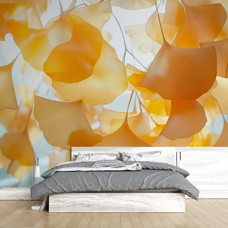 Offre Limitée Papier peint ginkgo dorés Élégance en forme de feuilles ginkgo