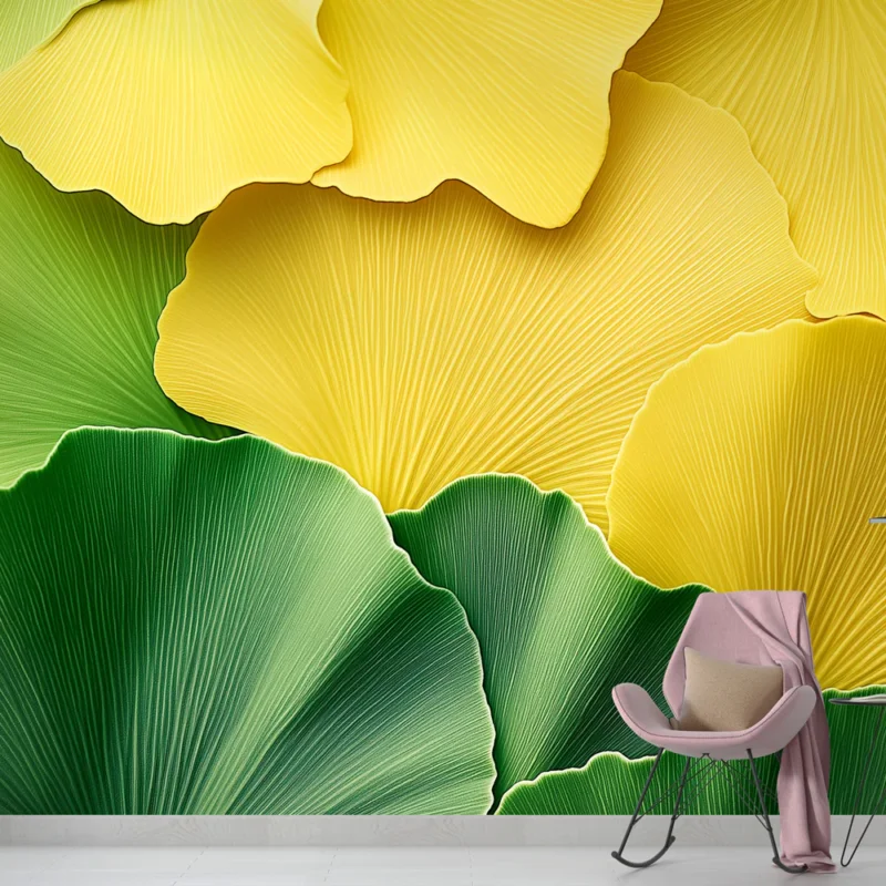 Meilleure Vente Papier peint feuilles Ginkgo Motifs colorés de feuilles ginkgo en dégradé de vert et jaune