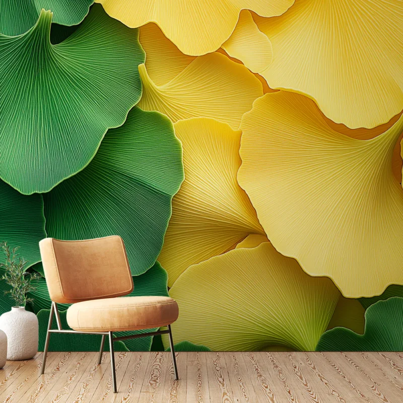 Papier peint feuilles de ginkgo Motif vibrant de feuilles vertes et jaunes Must-Have