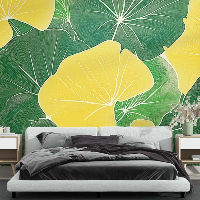 Papier peint feuillage Motif vibrant de feuilles jaunes et vertes Authentique