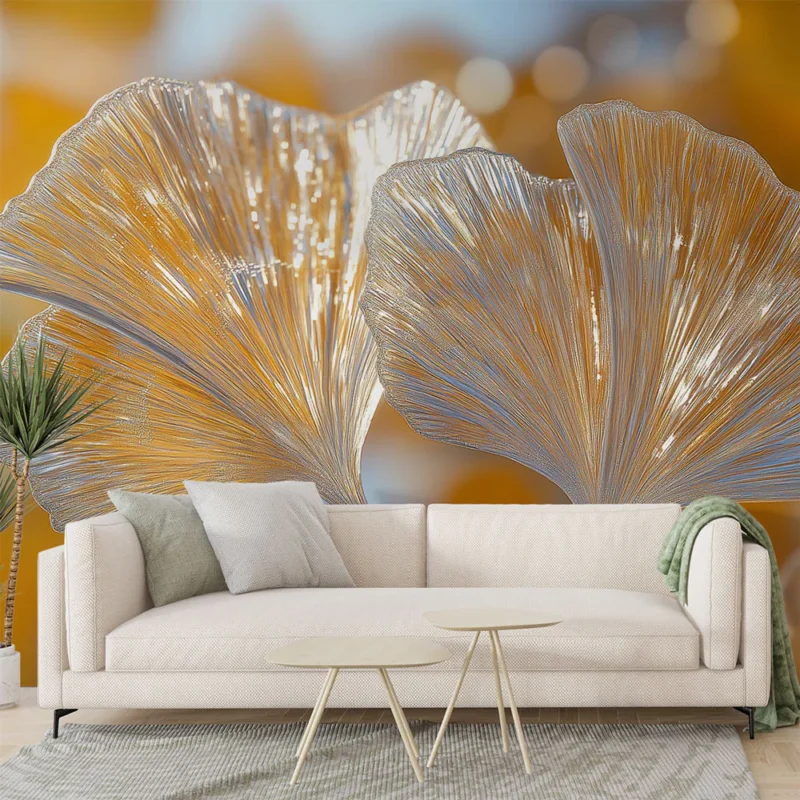 Papier peint ginkgo Motif délicat de feuilles de ginkgo translucides Petit Prix