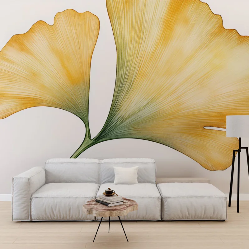 Papier peint ginkgo Feuilles de ginkgo en dégradé jaune Nouvelle Collection