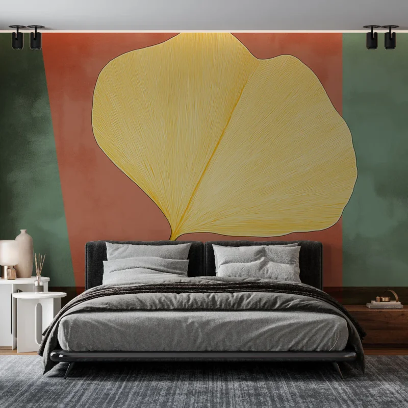 Papier peint ginkgo Feuille de ginkgo jaune sur fond coloré Haute Qualité