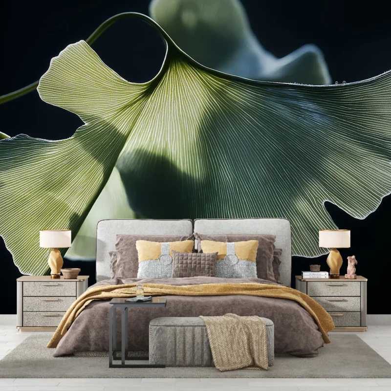 Marque Papier peint ginkgo Feuille de ginkgo détaillée et lumineuse