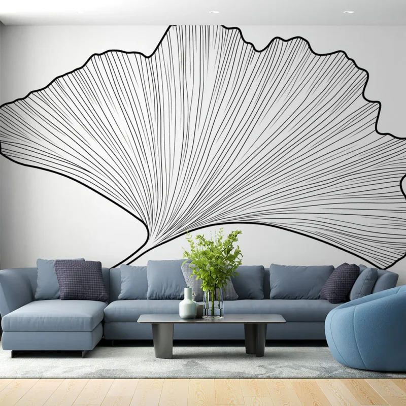 Meilleure Vente Papier peint feuille de ginkgo Dessin linéaire élégant et artistique