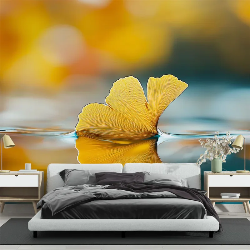 Papier peint feuilles d‘automne Feuille de ginkgo flottante sur un fond flou Meilleur Choix