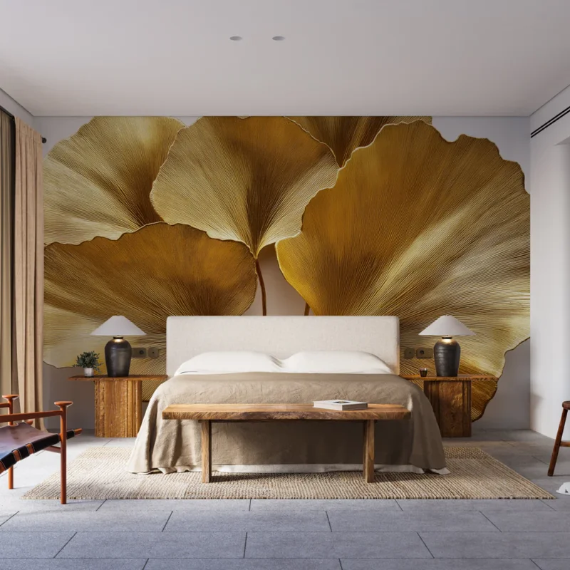 Acheter Direct Papier peint feuilles dorées Élégance moderne avec motifs de ginkgo