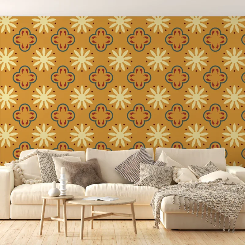 Papier peint floral Motifs orange et crème Super Prix