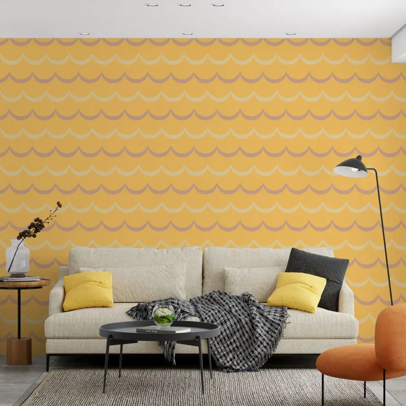 Papier peint vagues Jaune et rose subtils Promotion Saisonnière