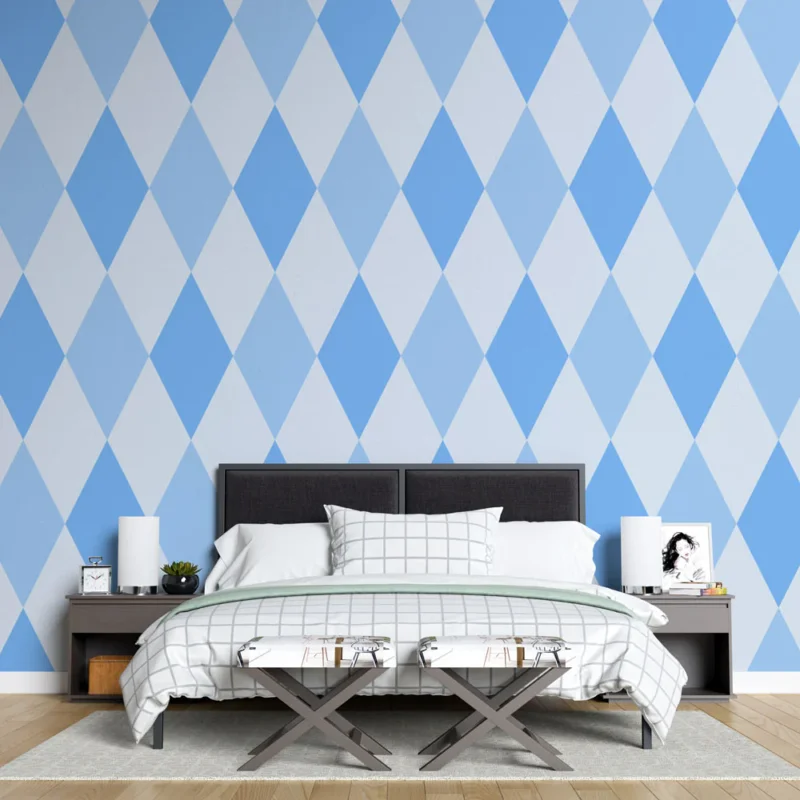 Papier peint bleu géométrique Design à carreaux Retour Gratuit