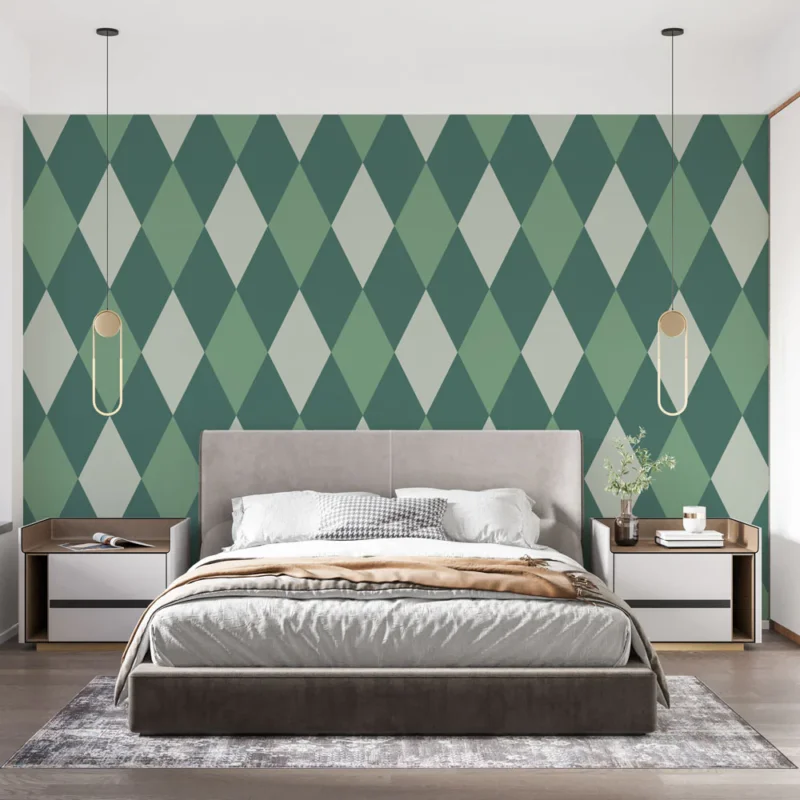 Expédition Rapide Papier peint losanges Motif géométrique vert et crème