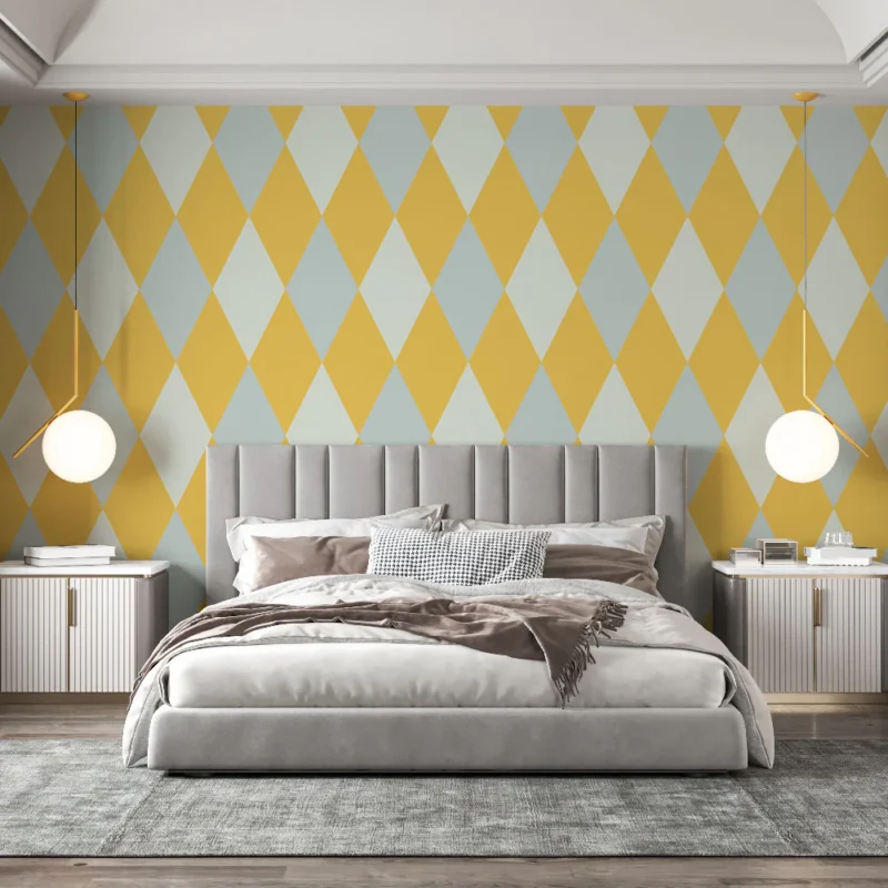 Papier peint losanges Style rétro - jaune et gris Promotion Saisonnière
