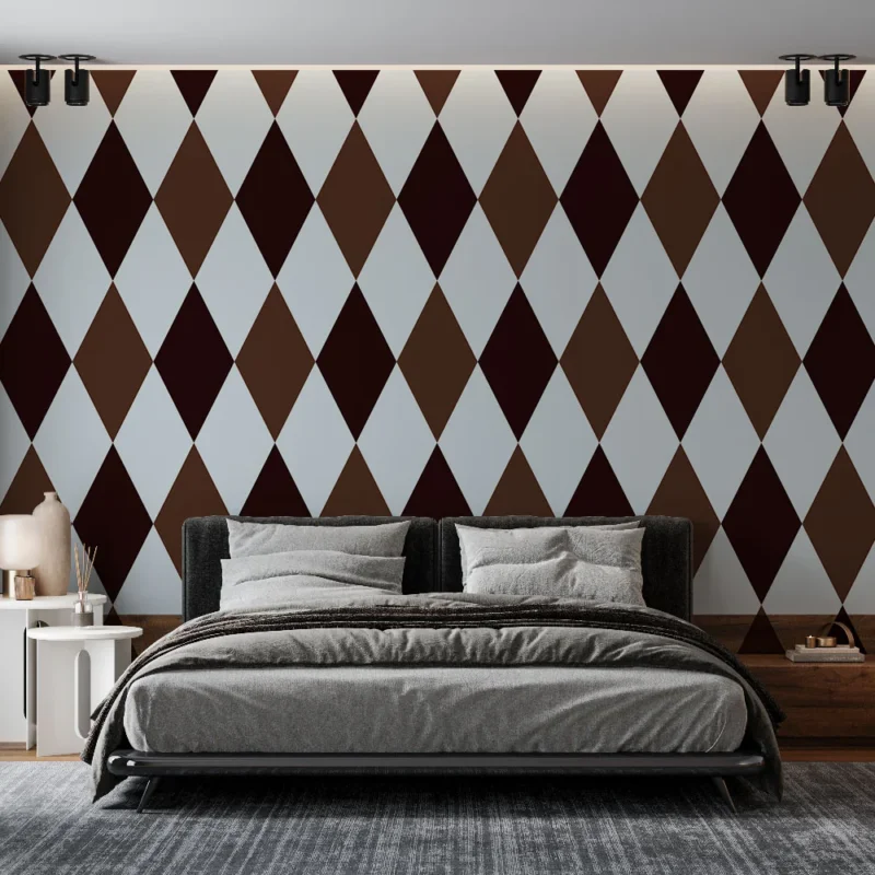 Haute Qualité Papier peint losange Motif marron et noir sur fond clair
